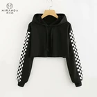 Print Print Woman Hoodie Wholesale Custom Checkered Print Cropped Drawstring Hoodie Women