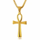 Simple Design Religious Ankh Cross Pendant Fashionable Womens Egyptian Stock Necklace Egyptian Men Jewelry Gold Plated