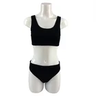 Multicolour high-waisted ribbed sexy tankini swim set for women