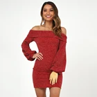 2019 Winter Women Knitted Dresses Autumn Sexy Bodycon Off Shoulder Long Sleeve plus size Party Club Mini Dress