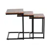 3 pieces end table wood nesting tables metal frame side coffee table