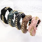 New Arrival PU Leather Top Knot Hairband Wholesale the Chain Wide Headband Hair Accessories