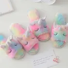 Slippers Warm Slippers New Fluffy Rainbow Unicorn Slippers Warm Anti-Slip Slippers Unicorn Gifts For Girls