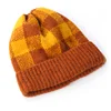 4714 new amazon top sale winter knitted hat plaid pattern crochet orange cap women ladies loose beanies