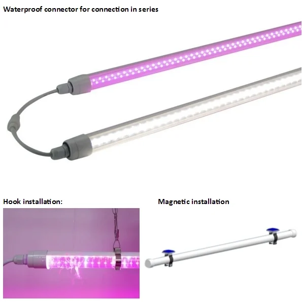 IP67 T5 T8 waterproof tube light grow light Full spectrum for hydroponic container Magnetic installation