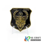 Made in china custom metal engraved soft enamel embossed 3D shield shaped evil punisher challenge coin for souvenir