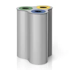 stainless steel trash bin with 3 compartments for indoor or outdoor use without lid