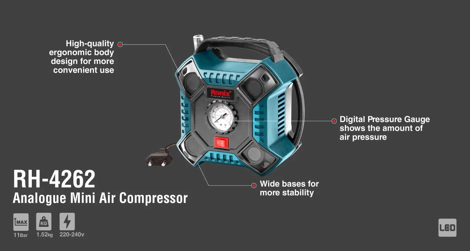 Mini Air Compressor Digital Ronix Rh Electric Portable