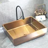 Special Style SUS 304 Copper Gold Color Hand Washing Sink Rectangle Deck-mount Single Bowl Sink