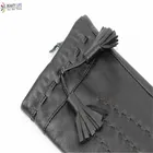 Sheepskin Gloves Black Genuine Sheepskin Bow Knot Design Leather Gloves