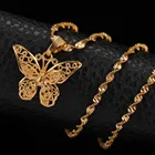 24K Yellow Gold Filled Woman Chokers Collar Water Wave Chain Butterfly Pendant Necklace Jewelry