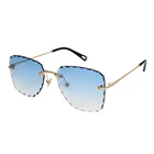 Fashion blue diamond cutting rimless women sunglasses