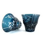 High quality hand cut and overlay glass cup 10oz ink blue cold tea cup for drinking