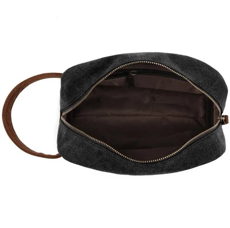 Wholesale Adult Mens Green Canvas Cosmetic Toiletry Bag Custom Washed Canvas Travel Toilet Bag for Men factory