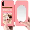 Cosmetic Girl makeup Mirror Case For iphone Xs max 678 Plus Magnetic Denim Wallet Cases for samsung s8 plus note8