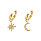 Engagement Gold Hoop Earrings Most Fashion Cubic Zirconia Women Gift Star And Moon 18k Gold Silver Hoop Earrings