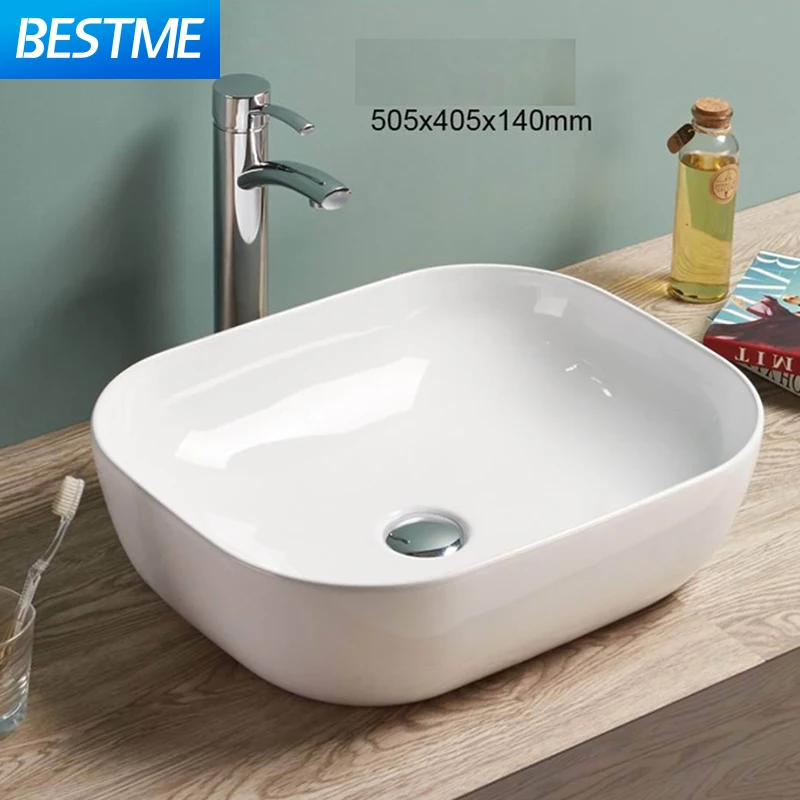 Chinese Foshan Best Design Hotel Home Solid surface Face wash Above counter White rectangular bathroom sink bowl ceramic basin