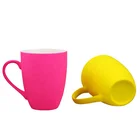 350ml belly shape color glaze coating lacquer painting ceramic coffee mug with soft rubber layer coated