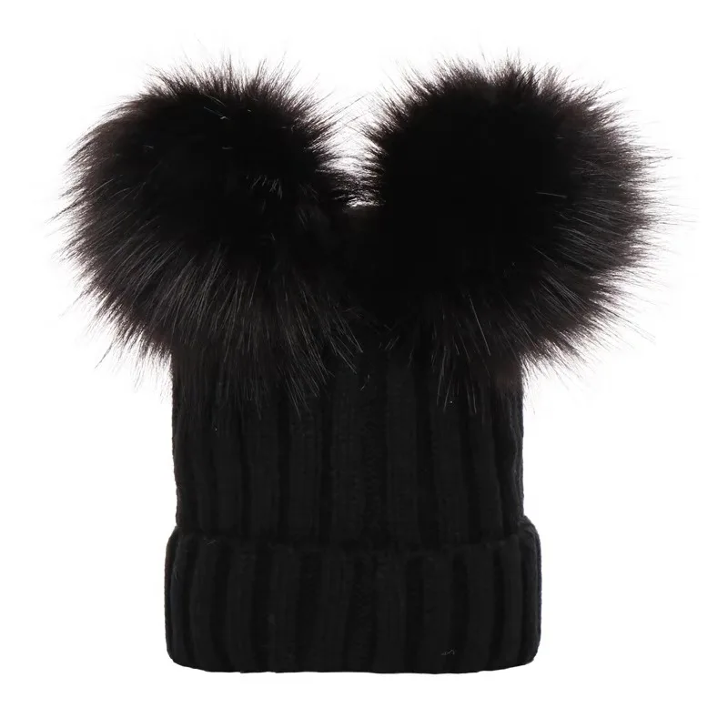 0-24 Months Baby Hats Newborn Infant Beanie with faux Fur Pom Pom Winter