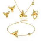 Jewelry Gold V R Fashion Jewelry 18K Gold Plated Cute Zircon Honey Bee Jewelry Sets