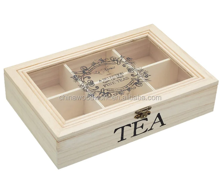 wooden tea chest box with 6 compartments cheap wood box