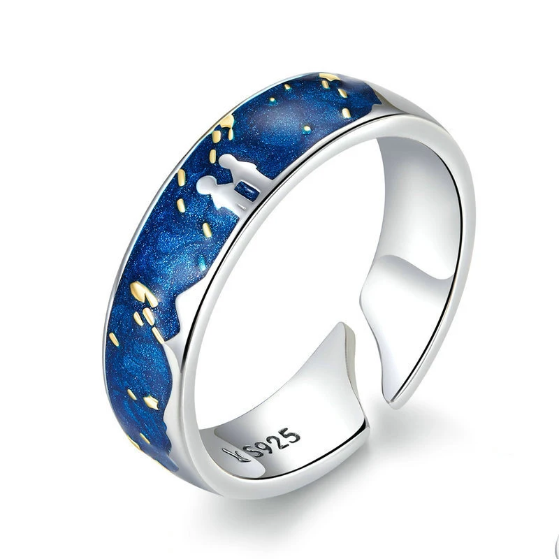 925 sterling silver ring jewelry women Love Keepsake souvenir meteor shower enamel silver adjustable  rings