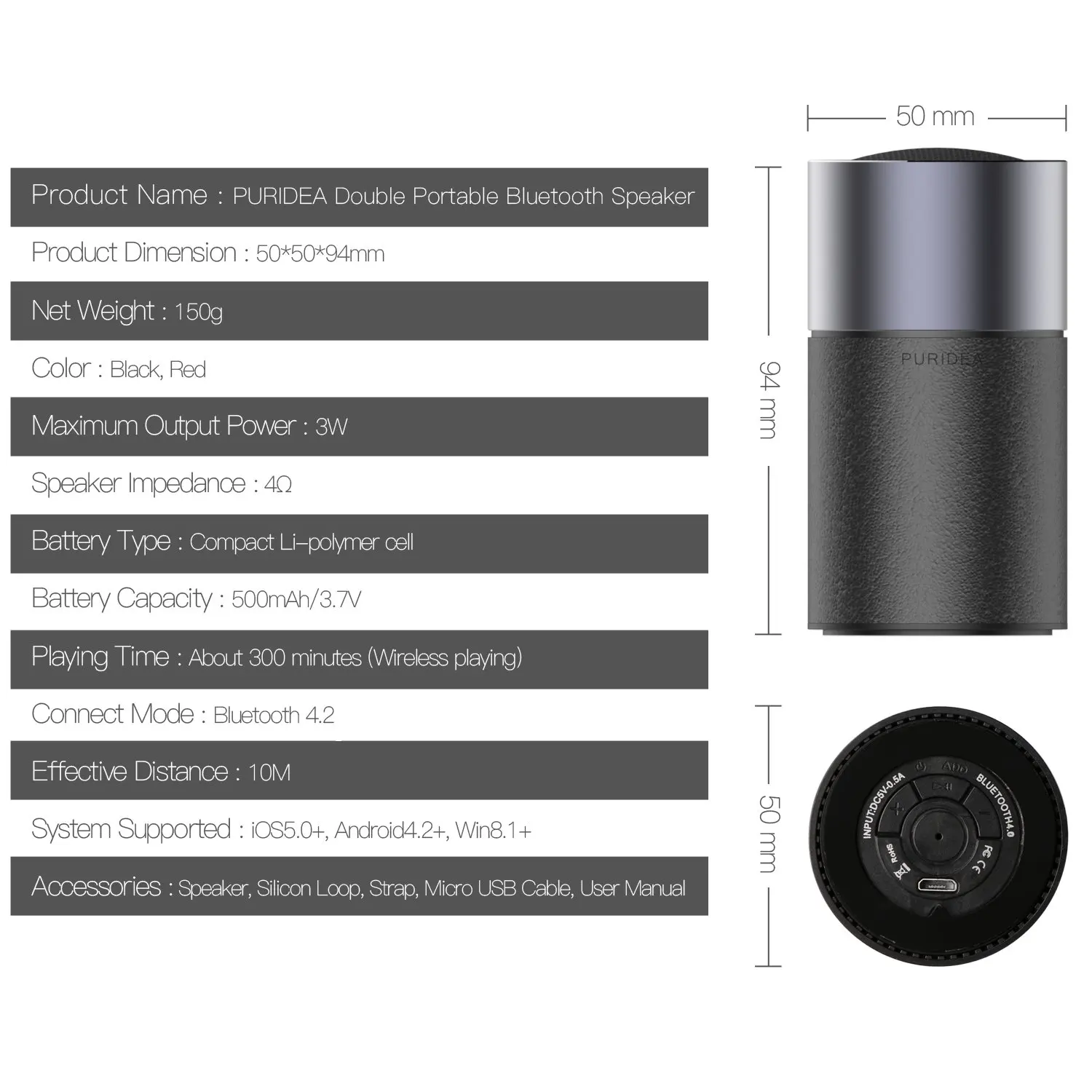 PURIDEA Wireless Bluetooth Speaker Outdoor Portable Speaker with Enhanced Bass Mini Bluetooth4.2 Speaker i6-BLK - ANKUX.COM
