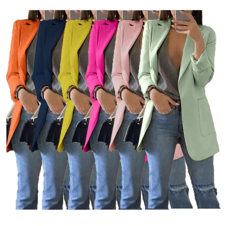 YHC5530 Venta caliente colores sólidos giro-abajo collar de elegante diseño 2019 de moda de las mujeres ropa chaqueta