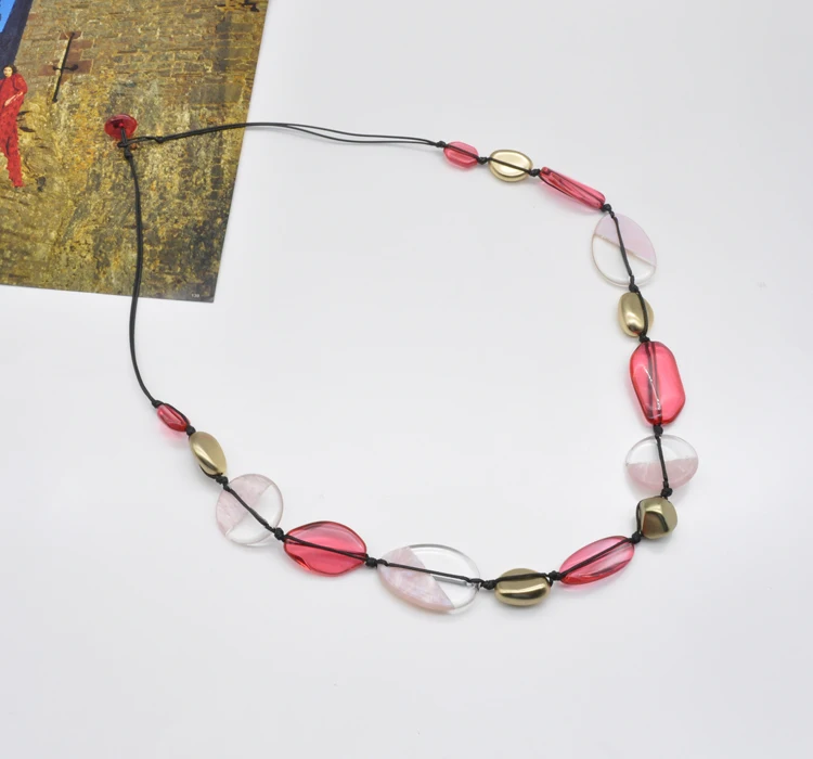Custom rose red colorful long link chain epoxy resin transparent necklace