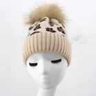 Wholesale 100% Angora knitted hat beanie for adults winter hat with fur pom pom