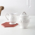 Good quality restaurant coffee milk pitcher cheap white custom milk jug bottle ceramic with sugar bowl
