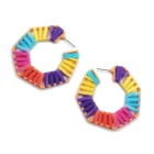 Fashionable Multi Color Raffia Jewelry Geometric Drop Earrings For Lady Girls