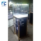 Glass Jewelry Pedestal Display Stand Square Top Jewelry Display Cases With Led Lights