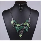 Wholesale Classic Leaf Shape Painted Jewellery Crystal Rhinestone Earring Necklace Vintage Colored Party Jewelry Sets