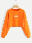 2020 Spring New Customizable Style Women Hooded Neon Orange Letter Graphic Crop Sweatshirt Women Hoodies