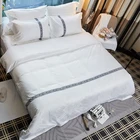 100% Cotton Dobby White Stripe Jacquard Bed sheet Star Hotel Bedding set home textile