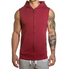 zipper jogging slim fit sleeveless hoodie for men