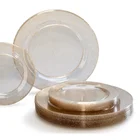 disposable gold glitter plastic party plates cake dishes in rose and silver