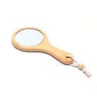 designer cheap compact small round wooden frame cosmetic pocket handheld hand wood makeup mirror