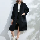 2019 Popular fashion women black long sleeve winter woolen coats with fur pocket