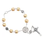Champagne Color 10mm Glass Pearl Beads Infant Baptism Rosary Bracelet Car Rosary with Box