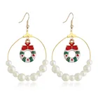 Christmas Jewelry Alloy Pearl Enamel Christmas Wreath Hoop Earrings