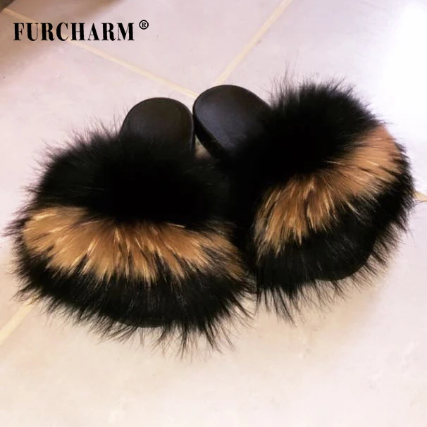 fox fur slides cheap