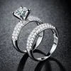 CSS006 Huiling jewelry Platinum silver 18k gold three-row diamond inlaid zircon ring couple