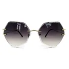 Gradient Color Woman UV400 Polarized Metal Frame Rimless Diamond Fashion Retro Sunglasses