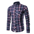 Slim-fit men's pocket striped print long-sleeved plaid shirt
