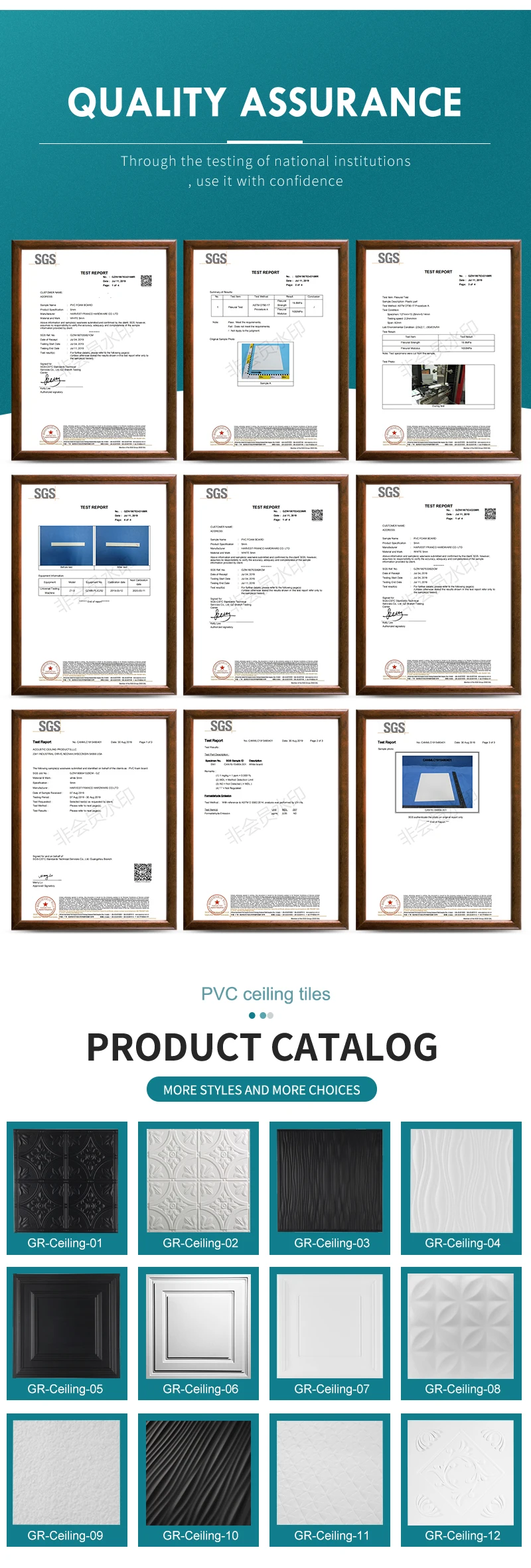 Insulated ceiling tiles 600x600mm for interior decoration fireproof  pvc ceiling tiles