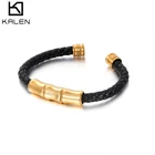 Gold Plating Leather Bangle KALEN Gold Bamboo Charm Leather Bangle