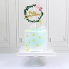 Decoration Table Green Leaf Garland Cake Topper Decoration Plug Feliz Cumpleanos Cake Card Decoration Dessert Table Card