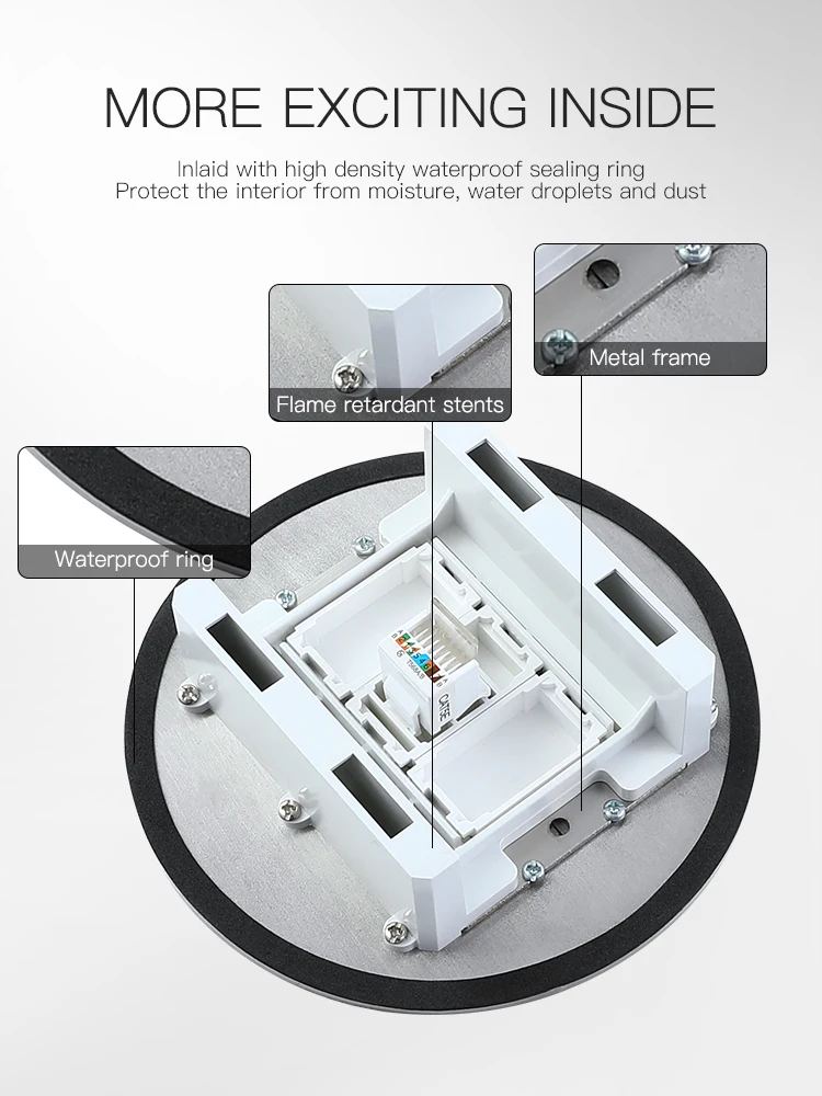 Standard stainless steel round network power concealed floor socket box